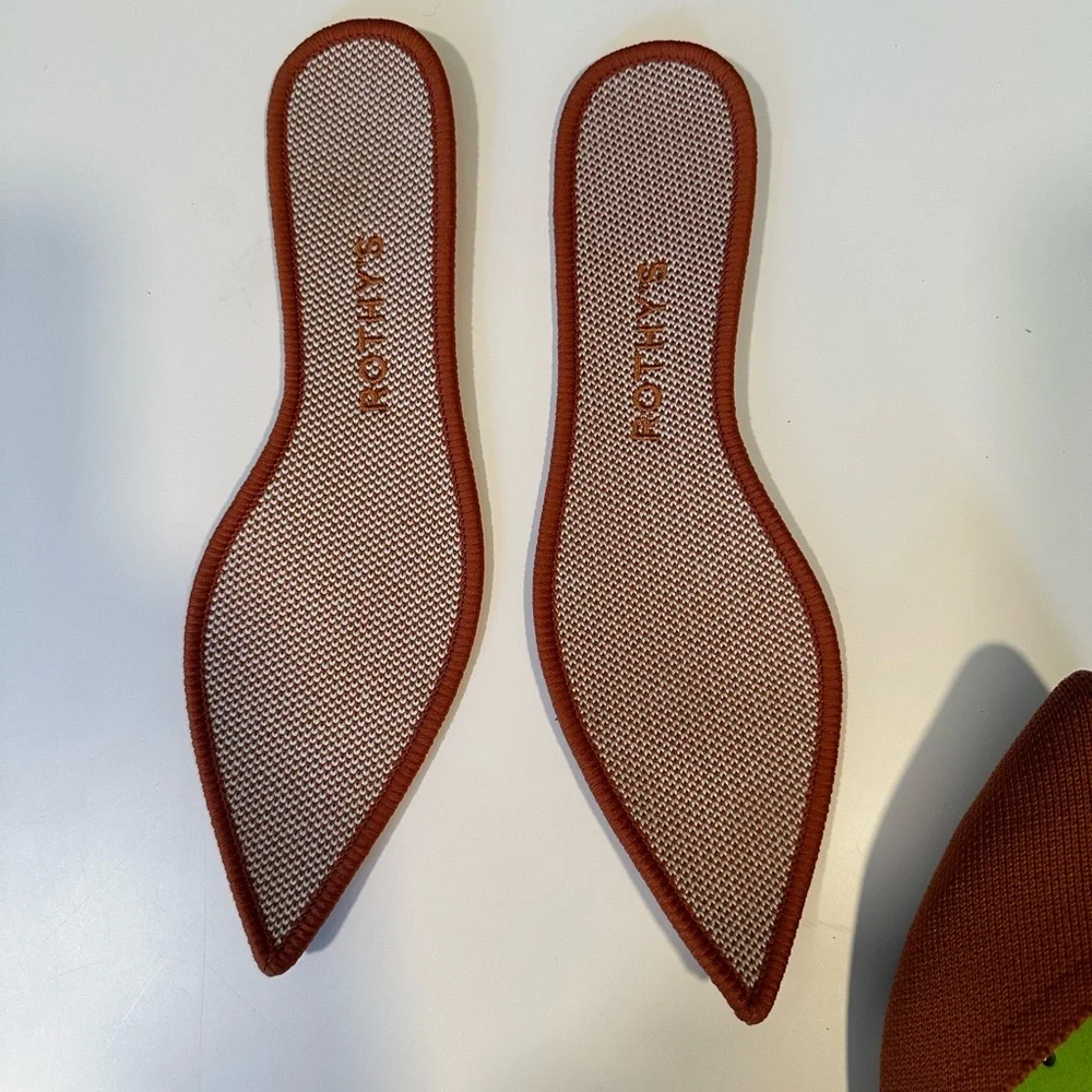 Rothy's Rust Brown Pointed Knit Flats with Blue Trim - Picture 3 of 7